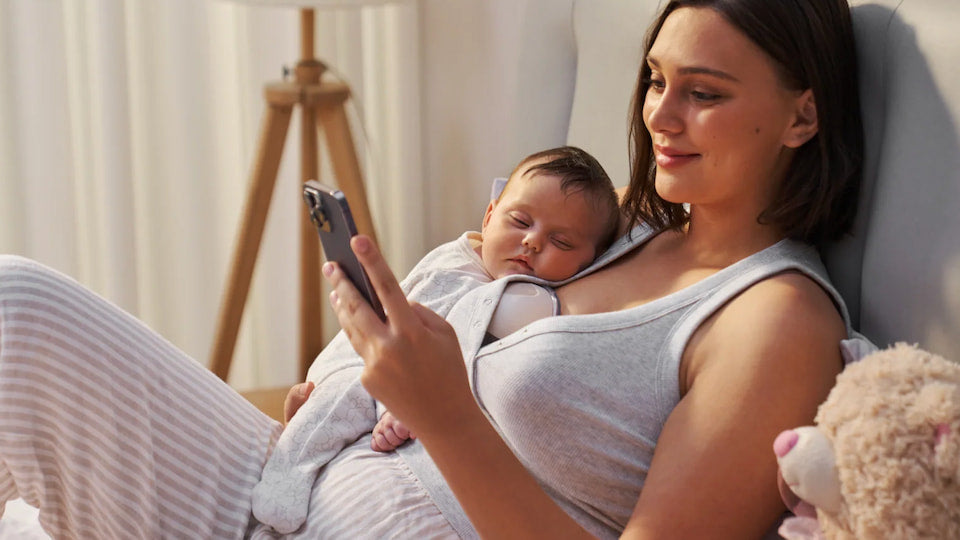 Mum using eufy wearable breast pump while relaxing