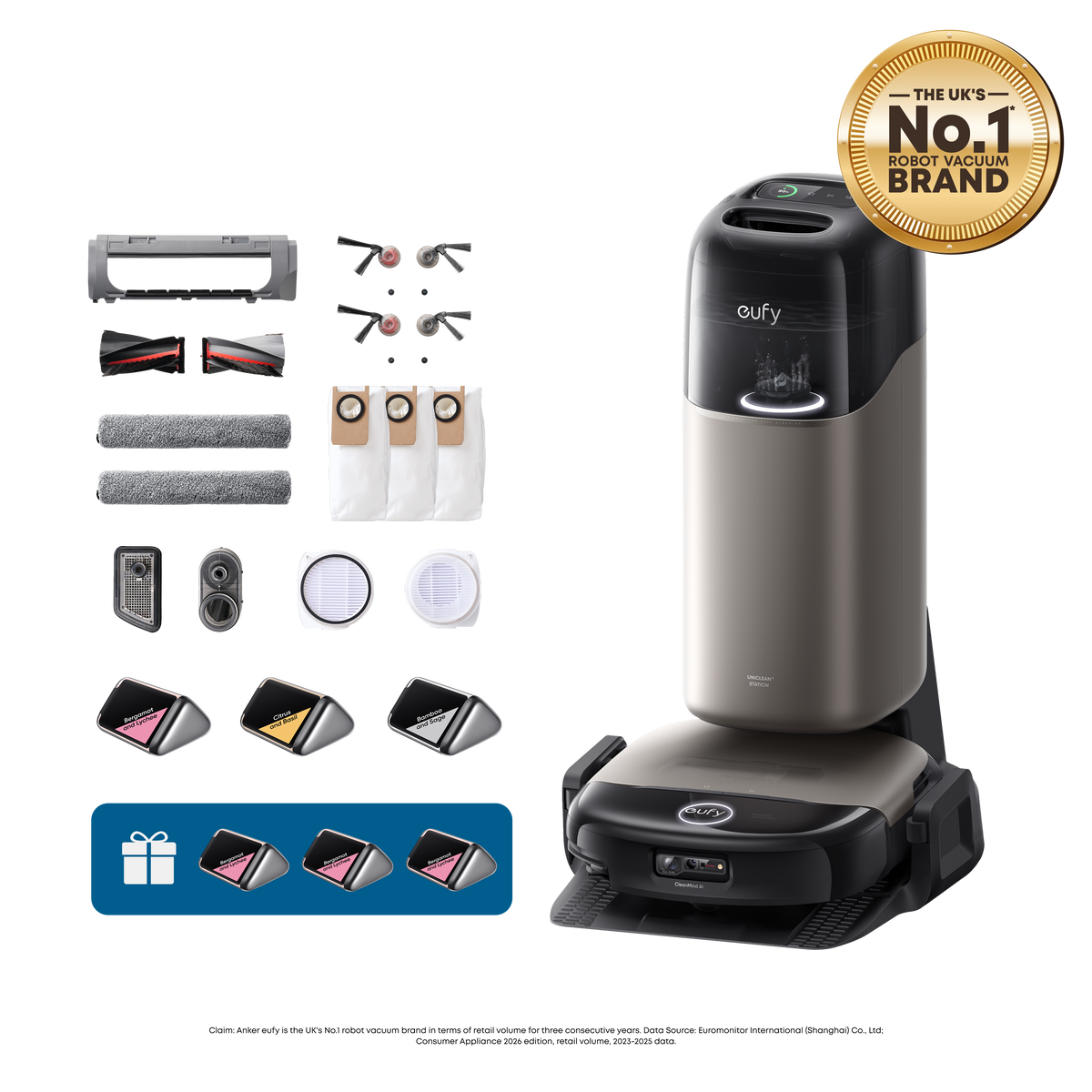 eufy Omni S2 Robot Vacuum and Mop with Replacement Kit and 2 Fragrance Refills