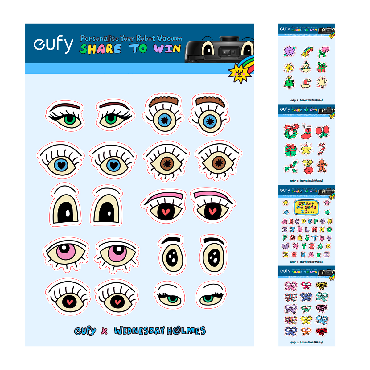 eufy Robot Vacuum Stickers, Removable Adhesive Sticker, Decorate Your Robot Vacuum, For Christmas Party, 5 Sheets