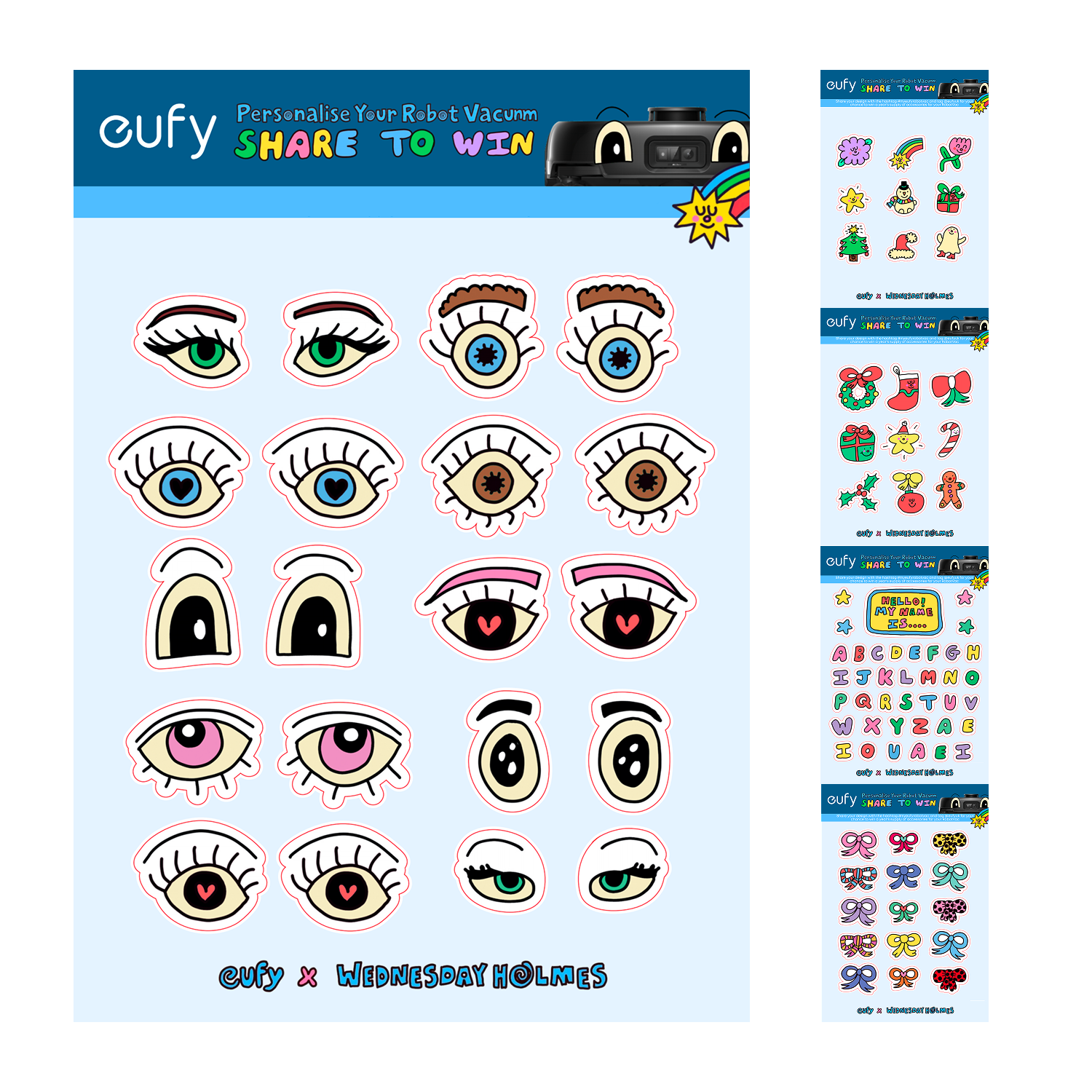 eufy Robot Vacuum Stickers, Removable Adhesive Sticker, Decorate Your Robot Vacuum, For Christmas Party, 5 Sheets