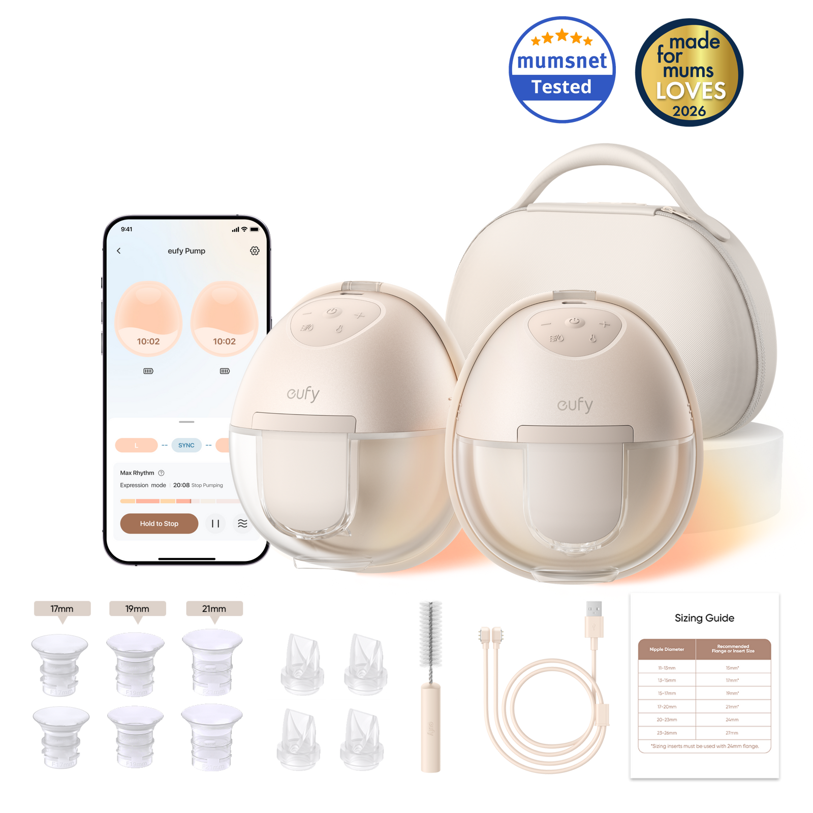 eufy S1 Pro Wearable Heated Electric Breast Pump with Charging Case