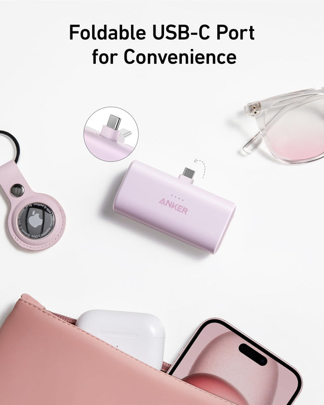 Anker Nano Power Bank, 5,000mAh with Built-In Foldable USB-C Connector (Shell White)