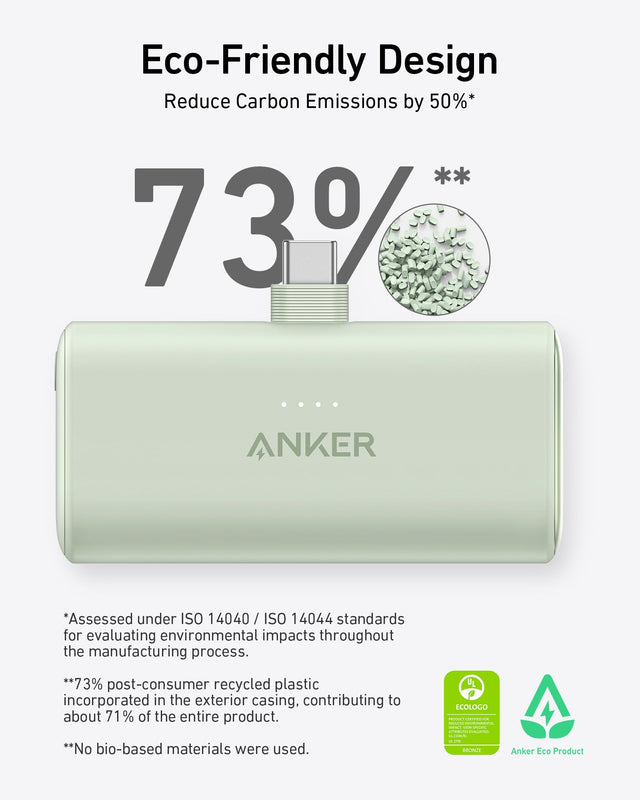 Anker Nano Power Bank, 5,000mAh with Built-In Foldable USB-C Connector (Shell White)