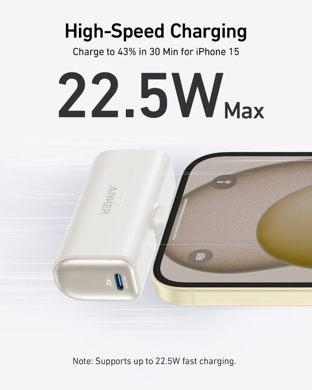 Anker Nano Power Bank, 5,000mAh with Built-In Foldable USB-C Connector (Shell White)