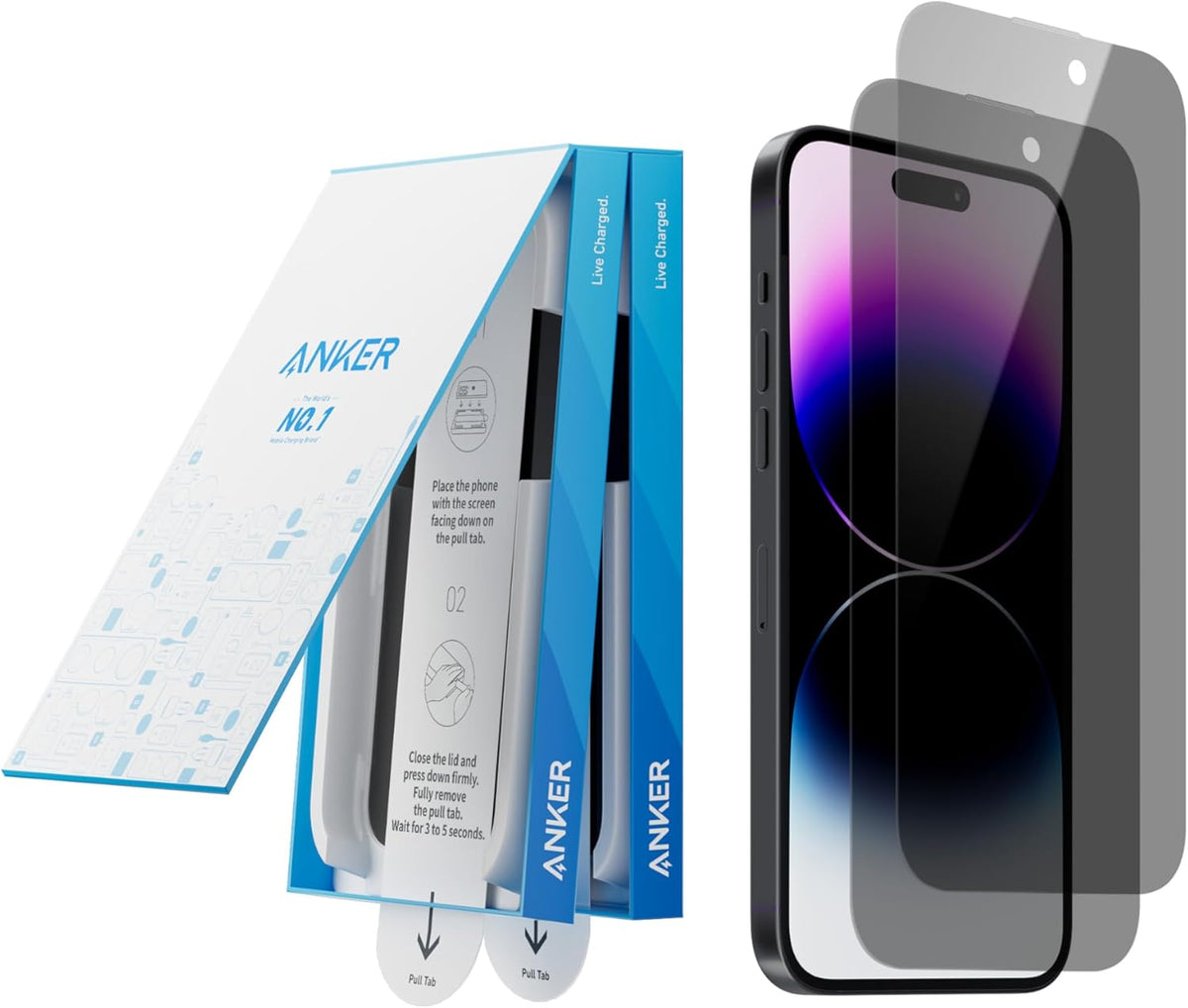 Anker Easy Fit Screen Protector Kit (Privacy, 2-Pack, For iPhone 14 Pro)
