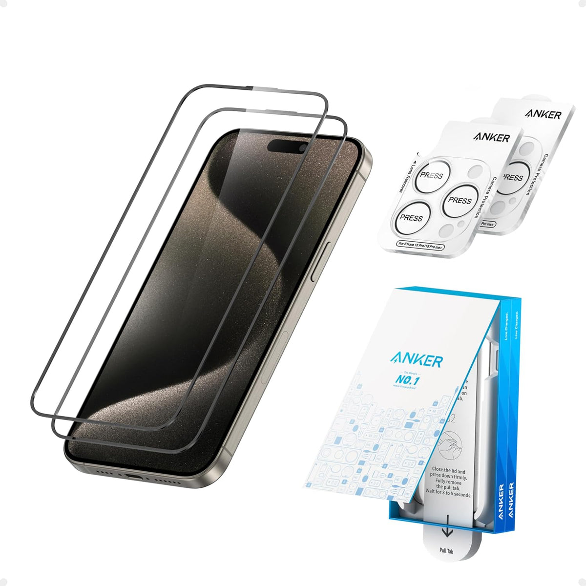 Anker Easy Fit HD Screen and Camera Lens Protectors Kit (2-Pack, For iPhone 15 Pro)