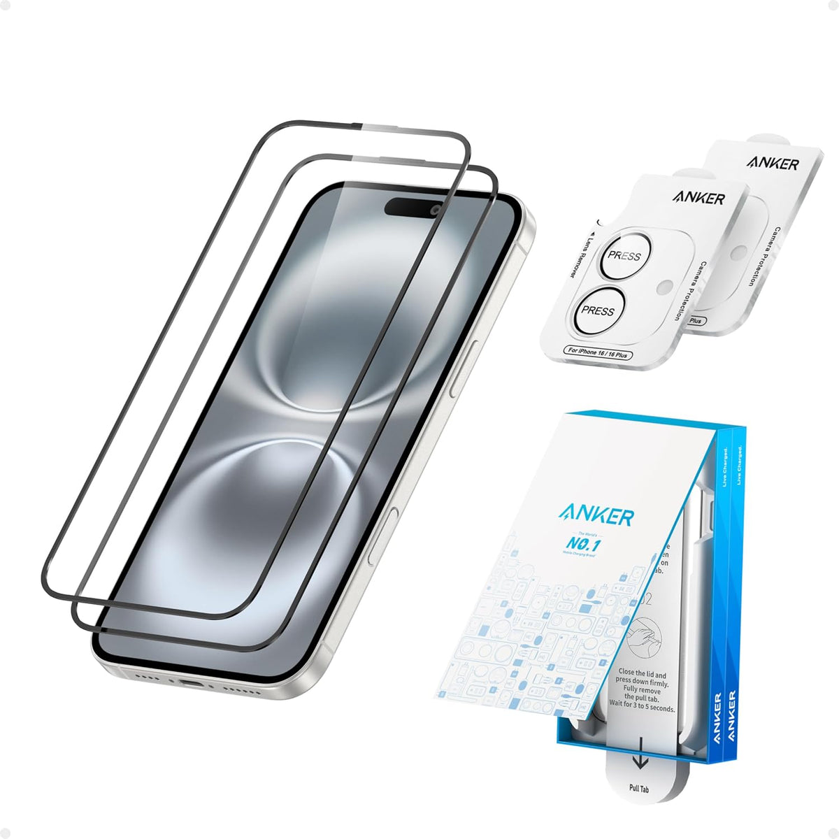 Anker Easy Fit HD Screen and Camera Lens Protectors Kit (2-Pack, For iPhone 16)