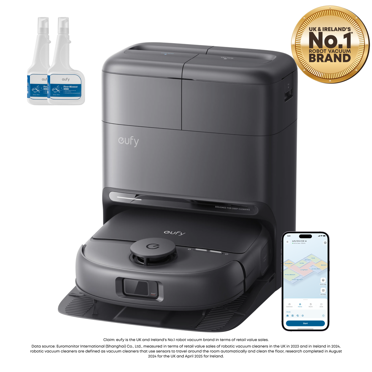 eufy Omni C28 Robot Vacuum and Mop with 2 bottles of eufy Floor Cleaning Solution
