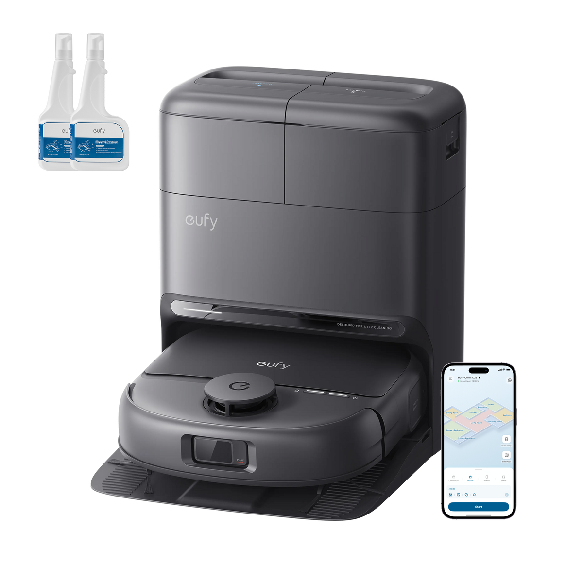 eufy Omni C28 Robot Vacuum and Mop with 2 bottles of eufy Floor Cleaning Solution