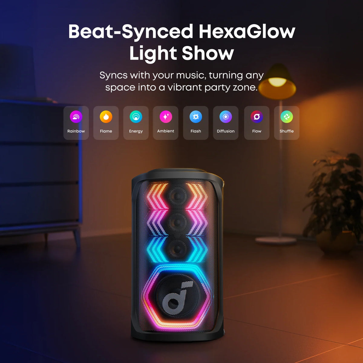 Eufy Robot Vacuum Omni C20 + Soundcore Rave 3S | AI Karaoke Party Speaker with 200W Sound + Eufy Outdoor String Lights E10