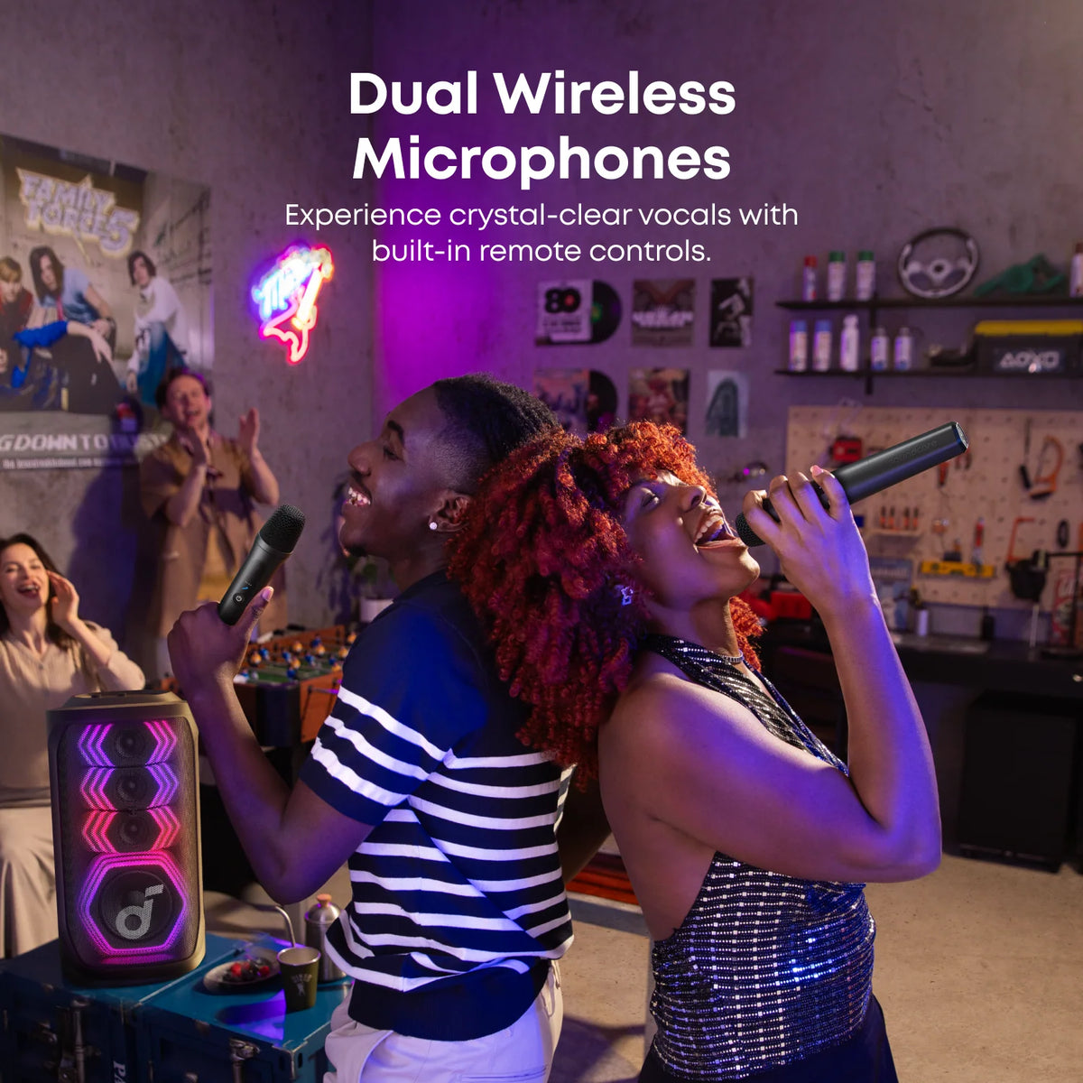 Eufy Robot Vacuum Omni C20 + Soundcore Rave 3S | AI Karaoke Party Speaker with 200W Sound + Eufy Outdoor String Lights E10