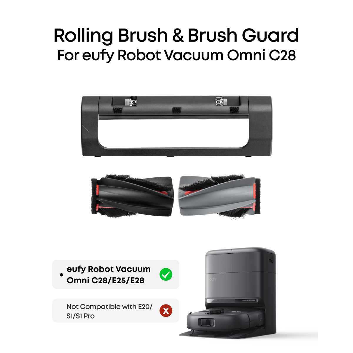eufy Rolling Brush & Brush Guard, Durable,Strong Cleaning ability, Compatible with C28/E25/28