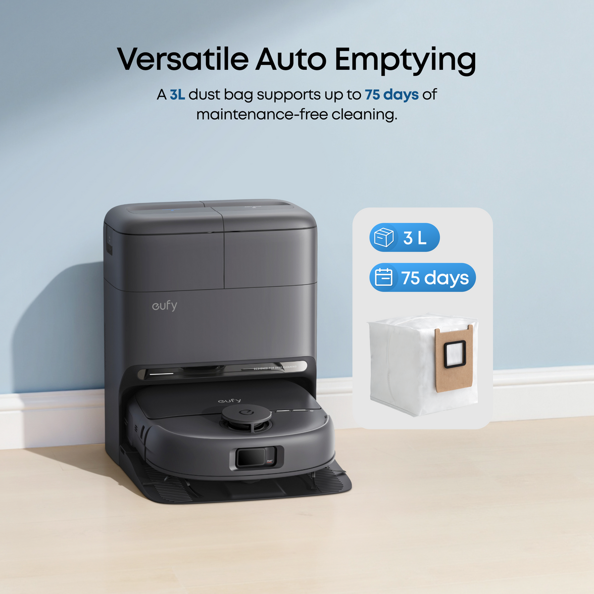 eufy Dust Bag, 3 pieces, 3L, Leak-Proof, Effective Filtration, Safe, Compatible with E25 and E28 and E20