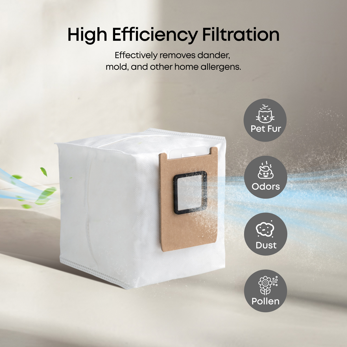 eufy Dust Bag, 3 pieces, 3L, Leak-Proof, Effective Filtration, Safe, Compatible with E25 and E28 and E20