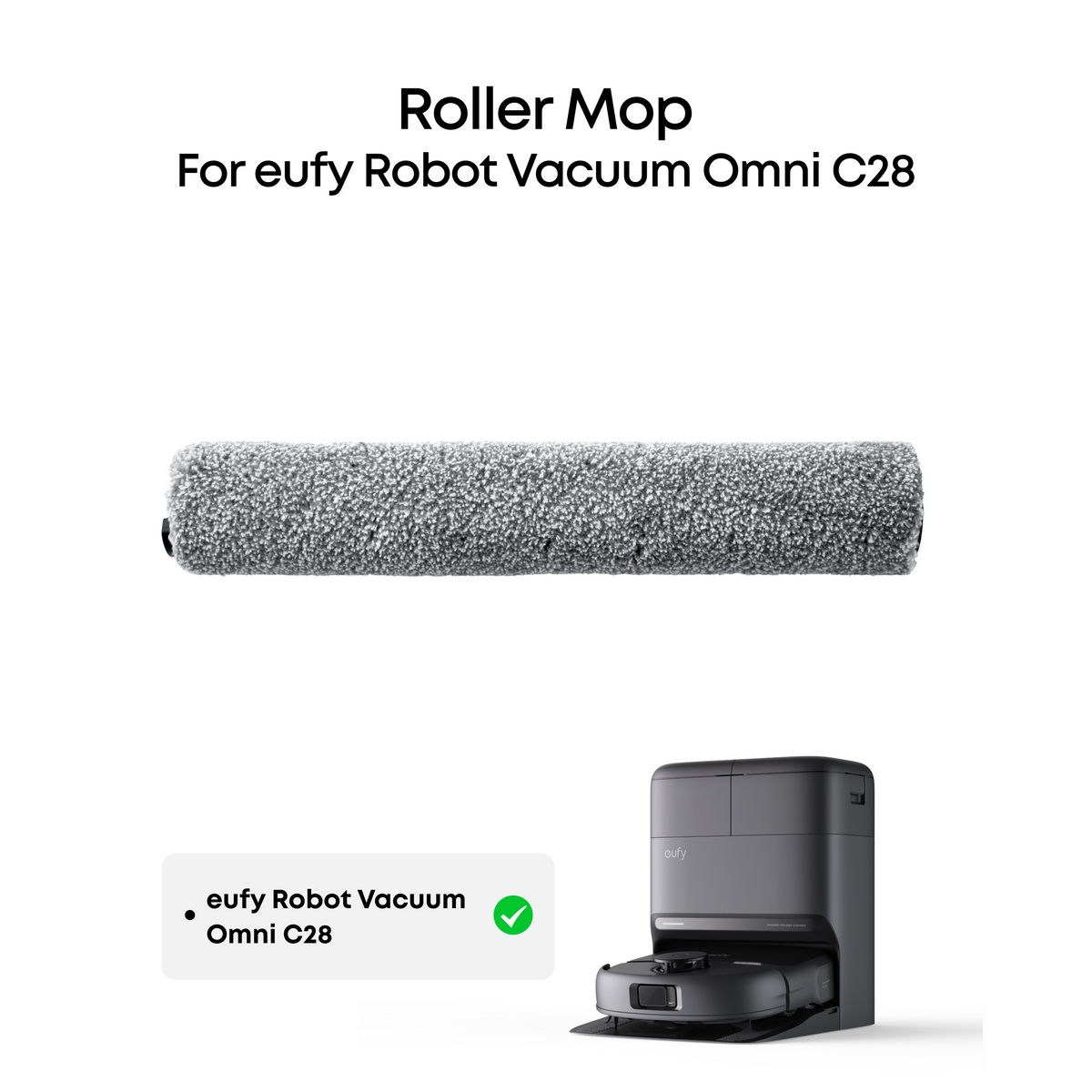 eufy Accessory Roller Mop for C28, Robot Vacuum Plastic and Fiber Brush for Efficient Dust and Debris Cleaning on Multiple Surfaces, Easy to Install and Maintain