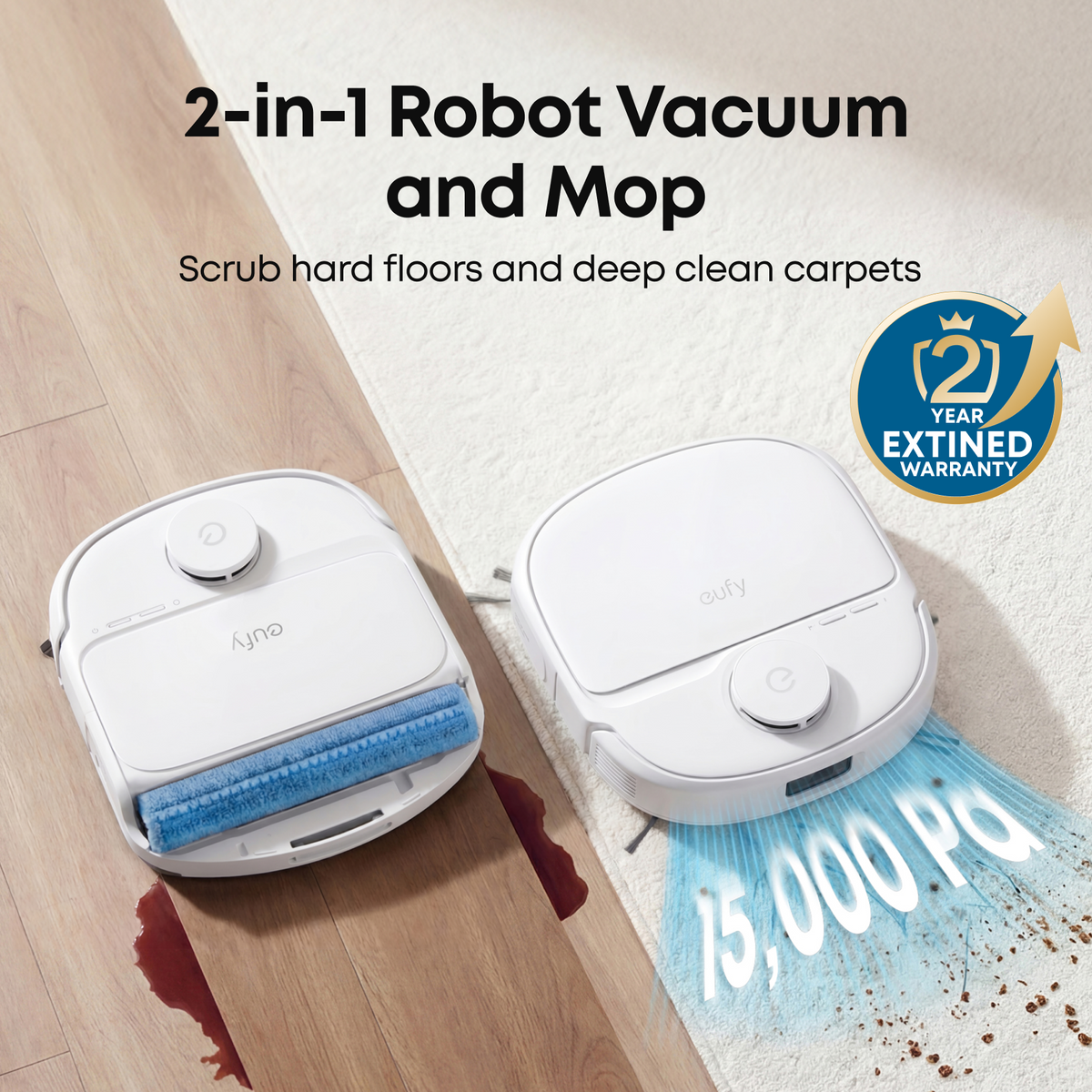 eufy Omni C28 Robot Vacuum (White) and Mop with eufy Floor Cleaning Solution