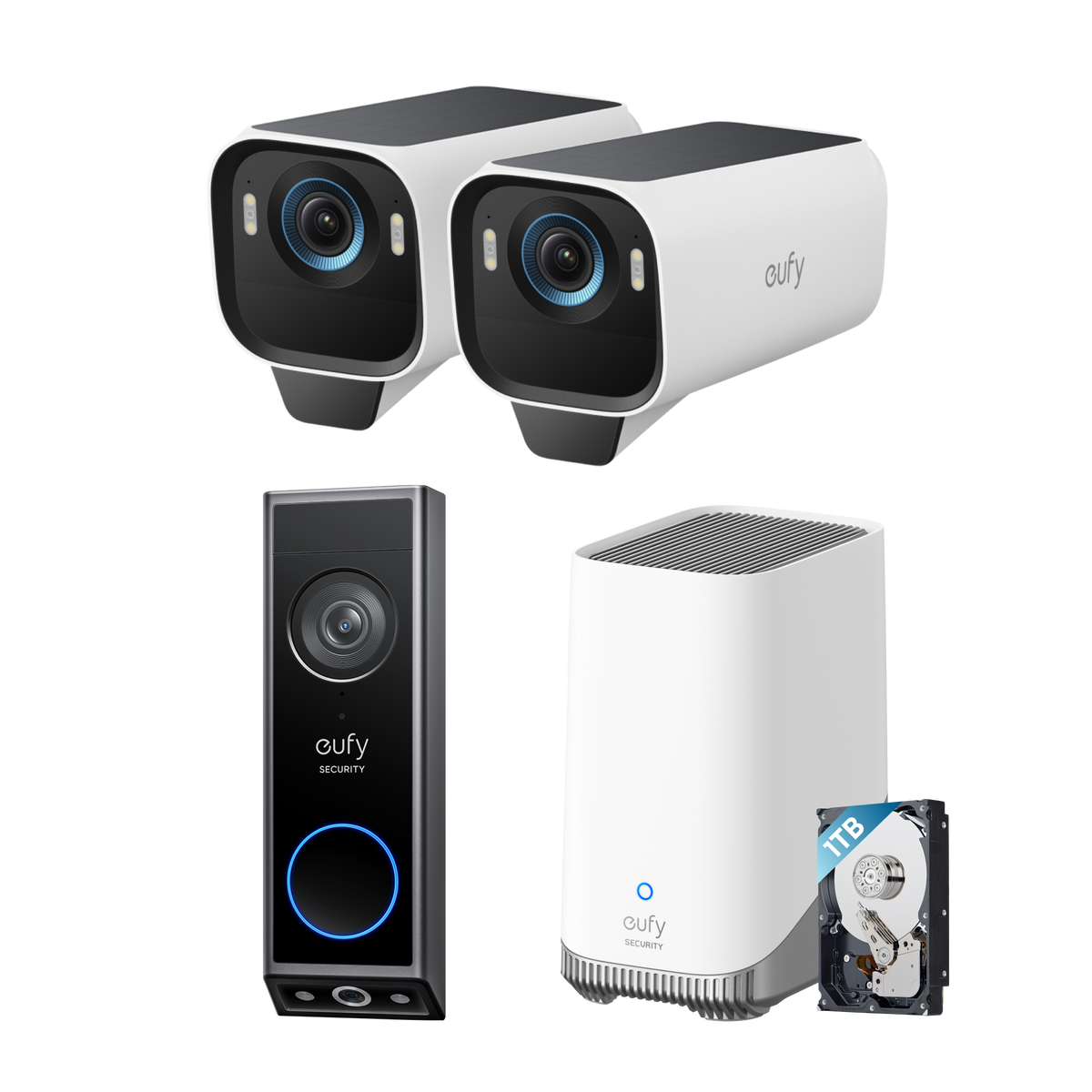 eufyCam S3 Pro 2-Cam Kit  + Video Doorbell E340 + 1 TB Hard Drive