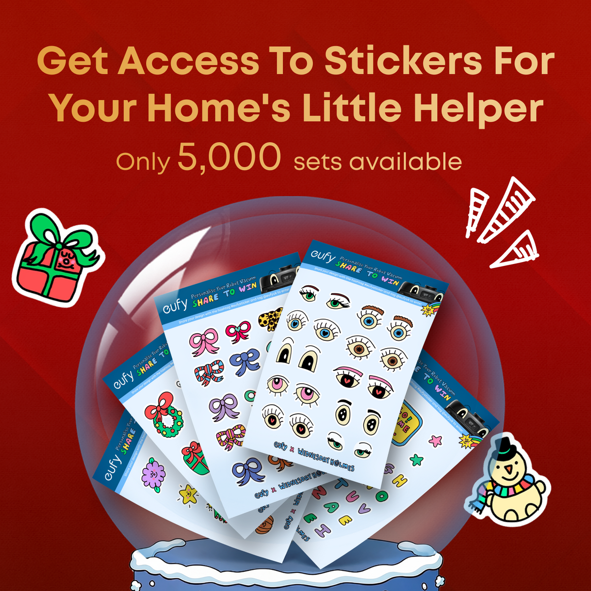 eufy Robot Vacuum Stickers, Removable Adhesive Sticker, Decorate Your Robot Vacuum, For Christmas Party, 5 Sheets