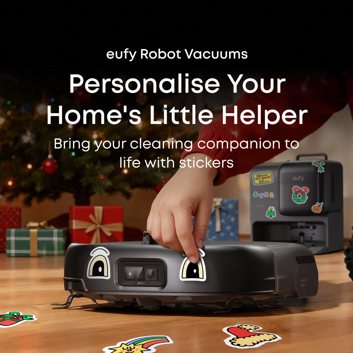 eufy Robot Vacuum Stickers, Removable Adhesive Sticker, Decorate Your Robot Vacuum, For Christmas Party, 5 Sheets