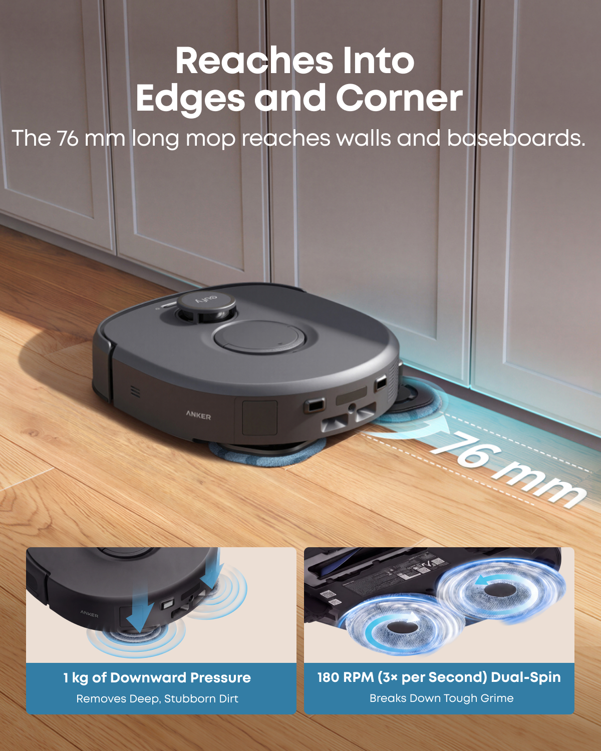 Anker eufy C30 Edge Robot Vacuum and Mop Combo, 35,000 Pa, Edge-to-Edge Mop