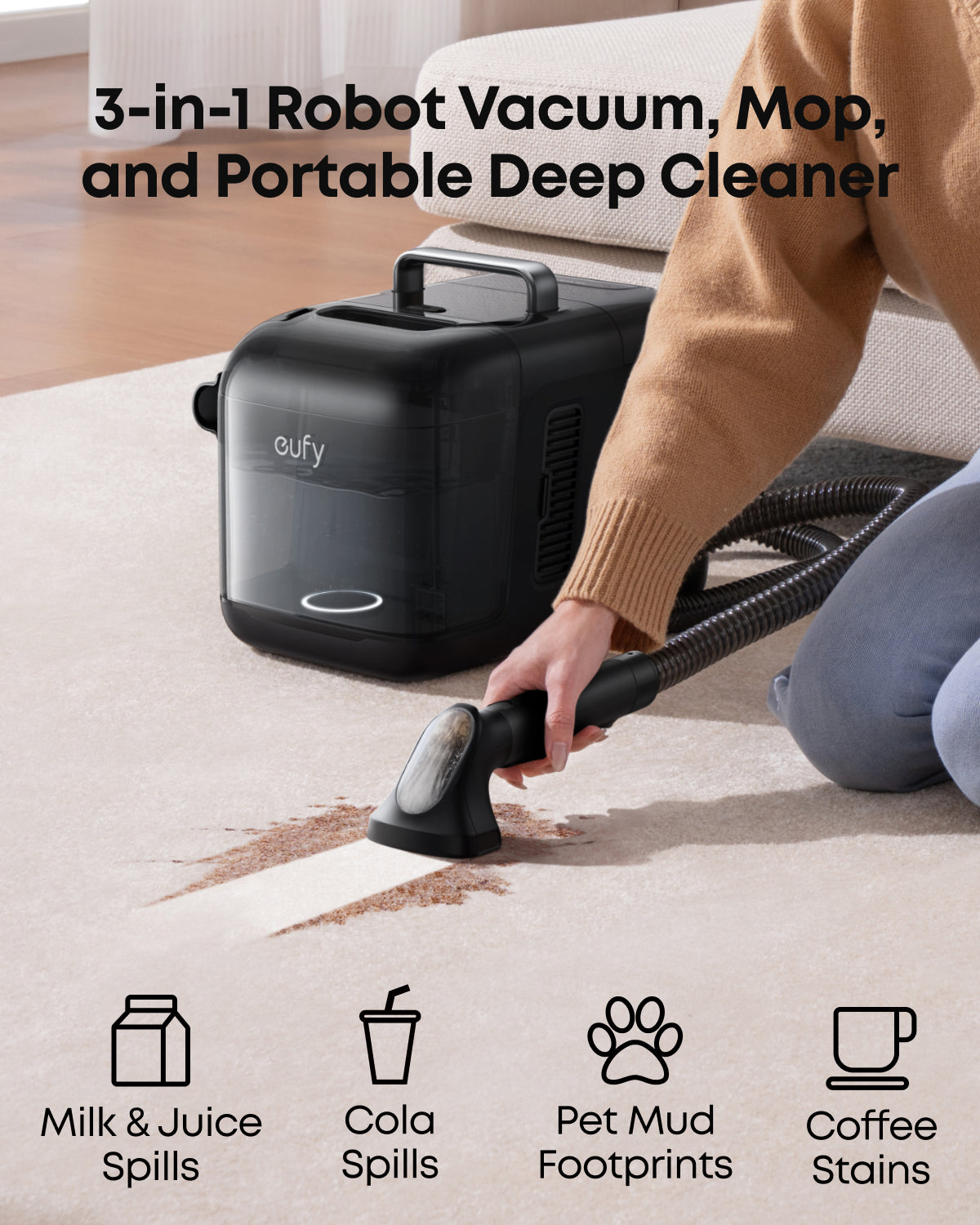 eufy Robot Vacuum Omni E28 with Complete Accessory Kit and cleaning solution