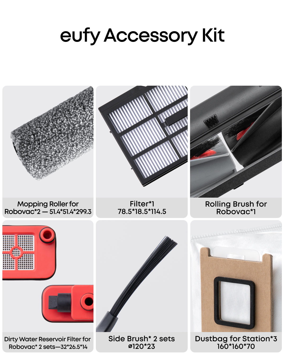 eufy Accessories Package, Side Brush, Filter, Rolling Brush for Robovac, Dustbag, Roller Mop, Dirty Water Reservoir Filter