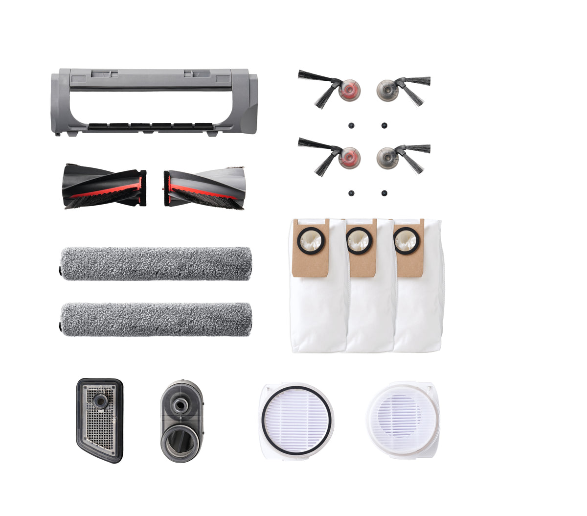 eufy S2 Replacement Accessory Kit, 2 Pairs of Side Brushes, 2 Filter Sets, 1 Roller Brush, 1 Brush Guard, 1 Dust Bag, 1 Roller Mop, 1 Water Tank Filter