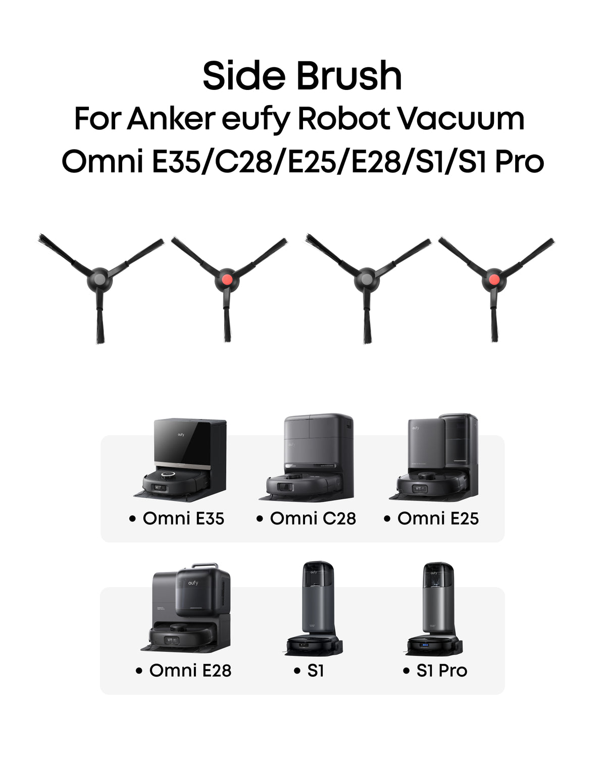 Anker eufy Side Brushes for E35, E25, E28, S1 Pro, S1, C28, 2 Pairs