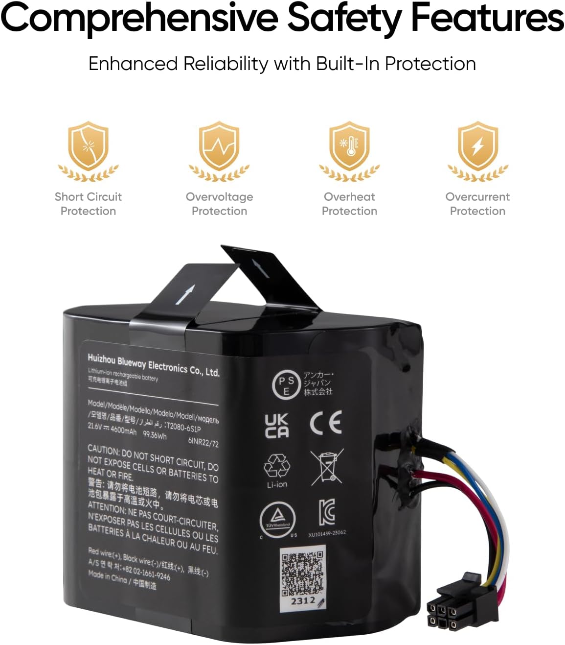 eufy Replacement Battery for Robot Vacuum Omni S1 Pro and Omni S1, 4,600 mAh Real Capacity, 21.6V Lithium-lon