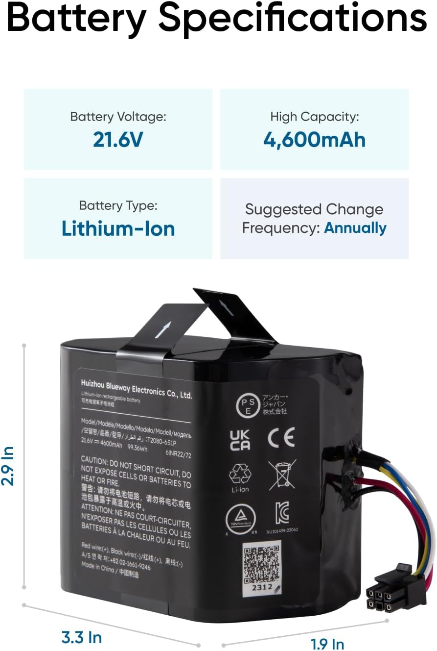 eufy Replacement Battery for Robot Vacuum Omni S1 Pro and Omni S1, 4,600 mAh Real Capacity, 21.6V Lithium-lon