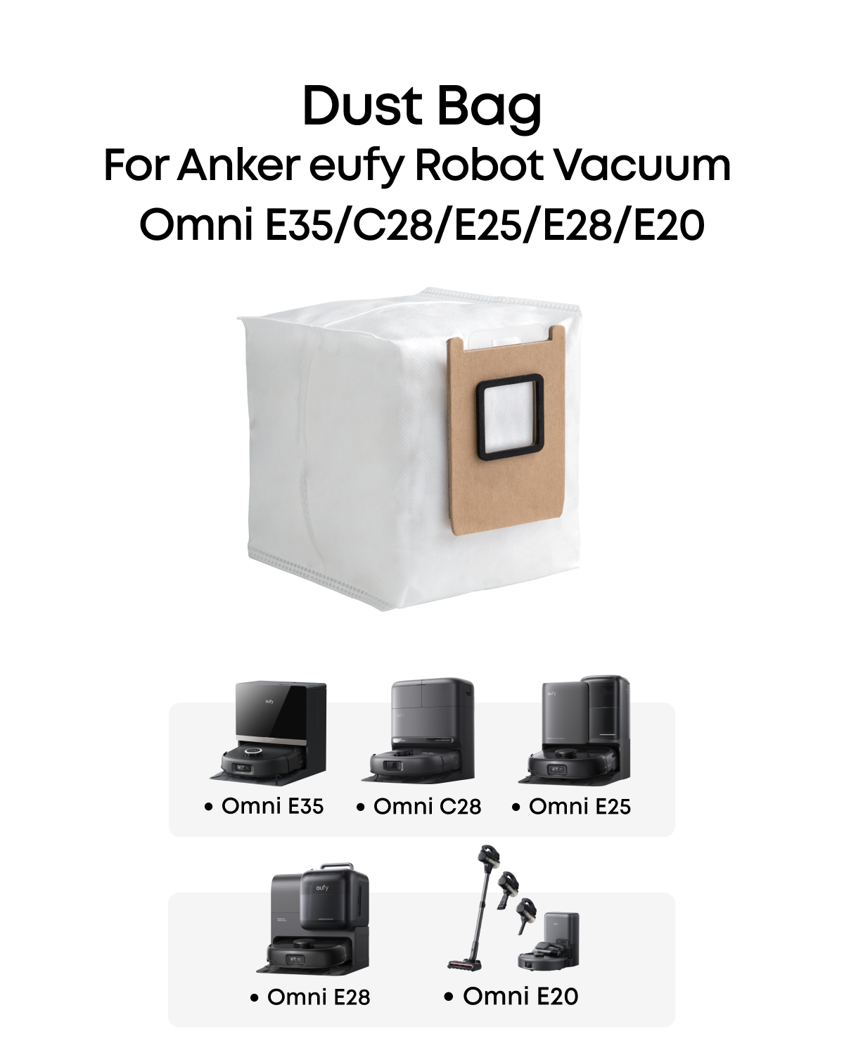 Anker eufy Replacement Dust Bags for E35, E25, E28, C28, C30 Edge, C30, E20, 3-Pack