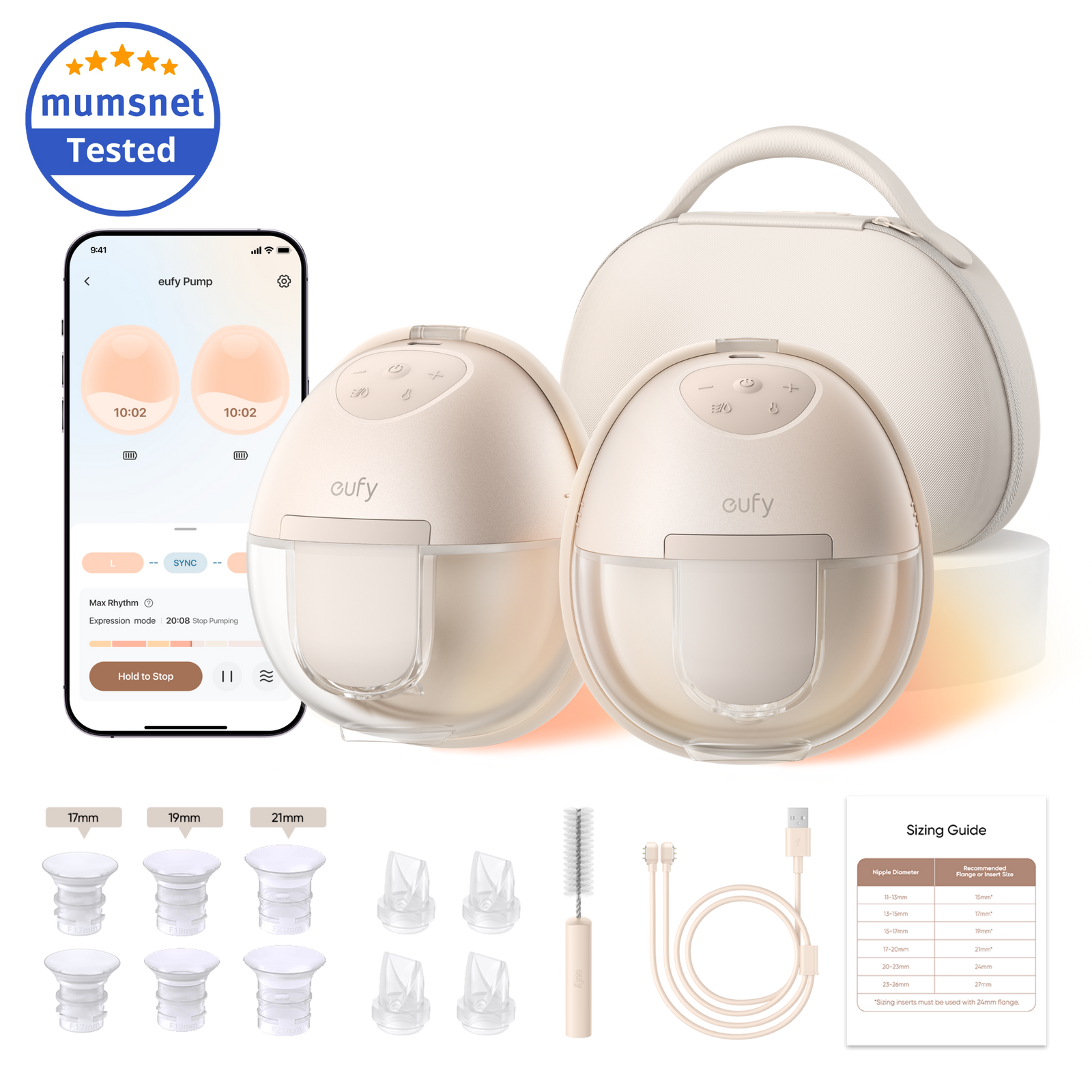 eufy S1 Pro Wearable Heated Electric Breast Pump with Charging Case